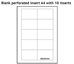 Perforert A4 ark med 10 innstikk for plastlommer